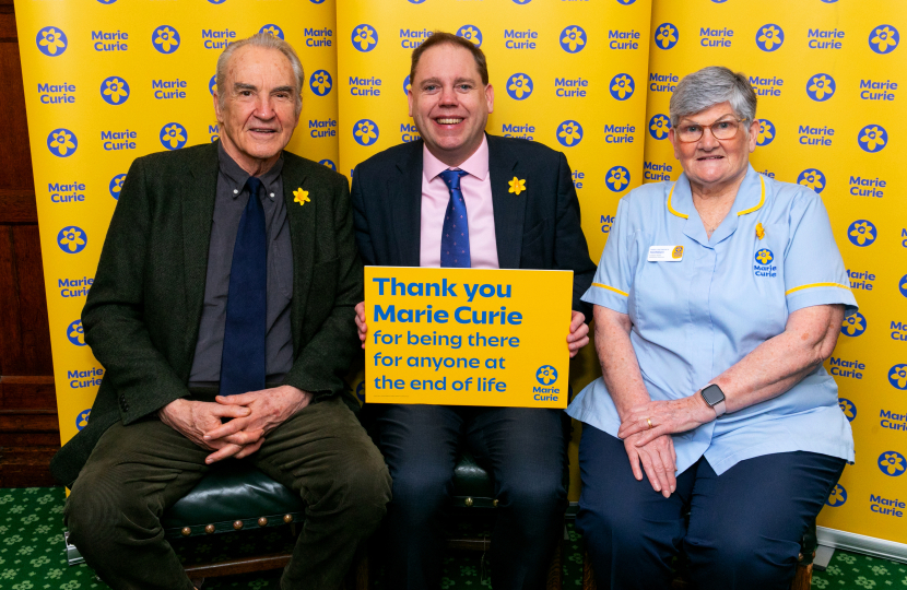 Charlie Dewhirst MP meets Gavin and Stacey star Larry Lamb to support Marie Curie’s Great Daffodil Appeal