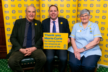 Charlie Dewhirst MP meets Gavin and Stacey star Larry Lamb to support Marie Curie’s Great Daffodil Appeal