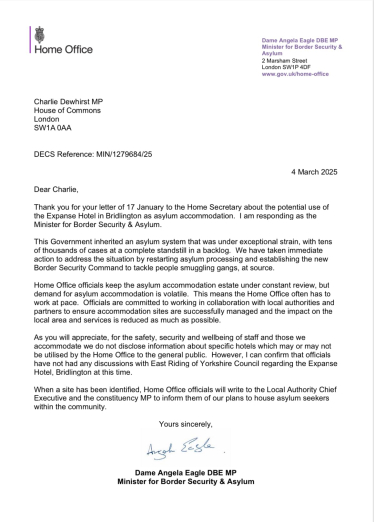 Letter from Home Sec